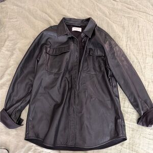 Babaton Black Leather Button-Up Jacket